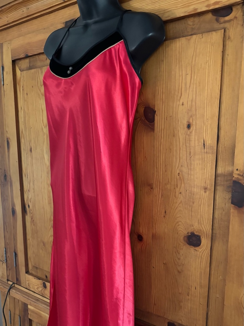 Vintage 80s tomato red satin maxi slip dress Sz Sm Sweet!!